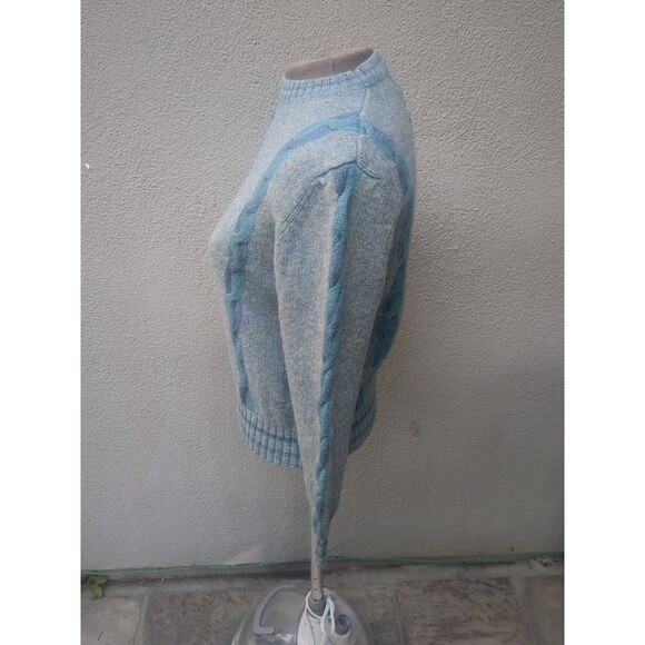 Lands End  Sweater Vintage 100% Wool Ladies Size L Cabled  Sweater Crew Colorful - Picture 6 of 8